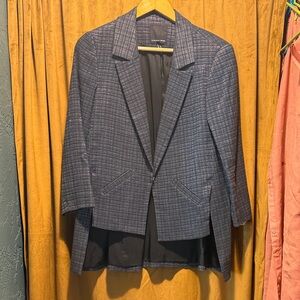Marissa Webb Blue Metallic Plaid Women's tailored Blazer with Step Hem